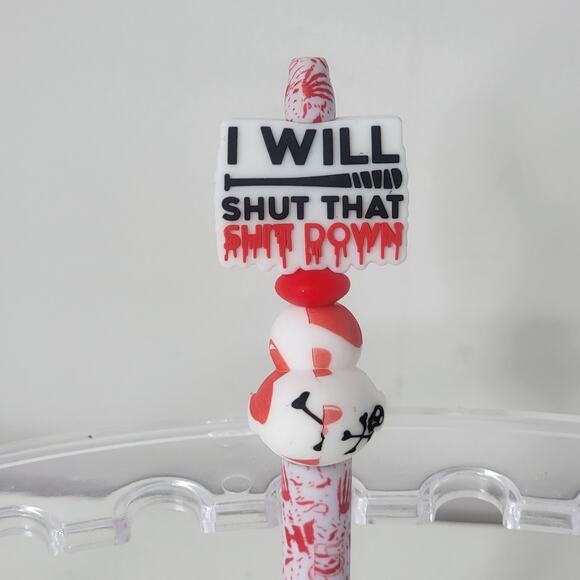 Silicone Horror Focal Beaded Pen Handmade Duck Skulls Negan Walking Dead Quote - Picture 6 of 6